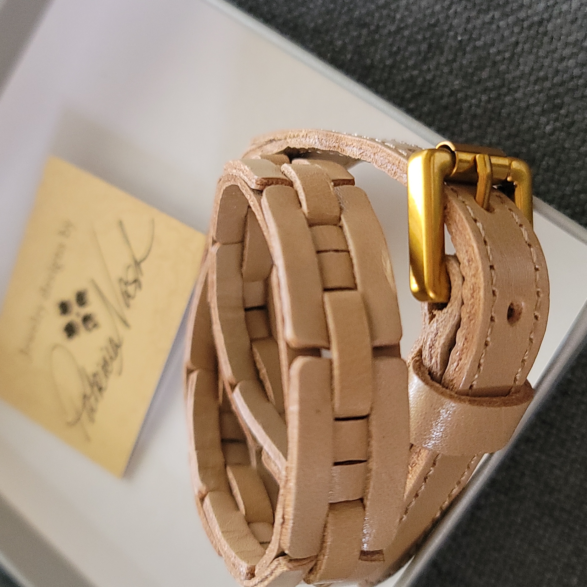 Nitb Patricia Nash Rustic Gold Double Wrap Biscuit Tan Bracelet In Gift Box.